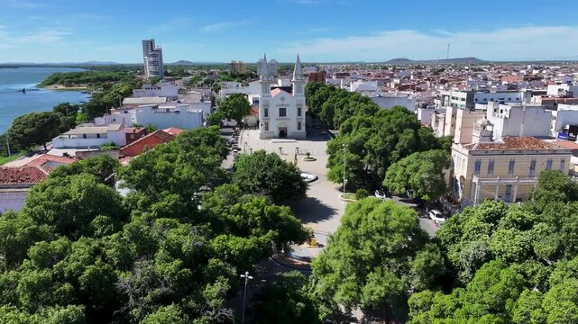 Nossa Senhora Das Grotas Cathedral In Juazeiro Bahia Brazil. Aerial View Of Church Building Dominating The Skyline. Metropole Skyline Panoramic City View Vibrant. Metropole Cityscape. Juazeiro Bahia.