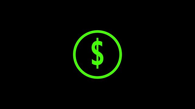 Dollar coin icon for finance and currency applications in black background