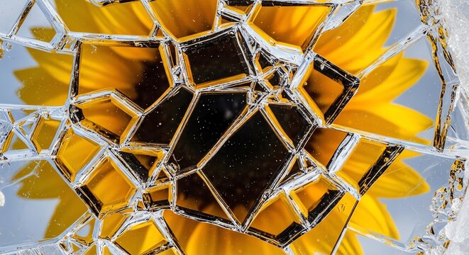 Microscopic view of golden faceted crystals.