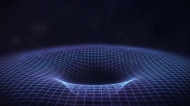 abstract digital grid landscape with depth perception and cosmic background