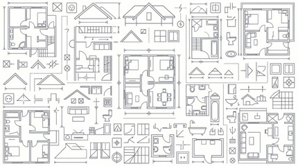 Obraz premium Architectural Floor Plans Blueprint Collage - House Design, Building Layouts