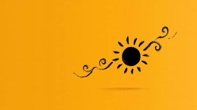 Minimalist hand drawn sun illustration isolated on bright vibrant yellow solid background