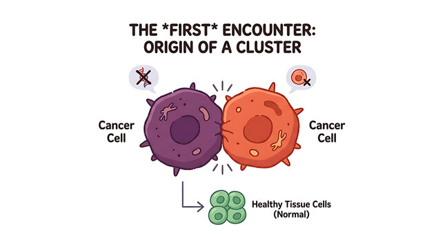 Cancer cells encounter normal tissue cells for the first time forming a cluster