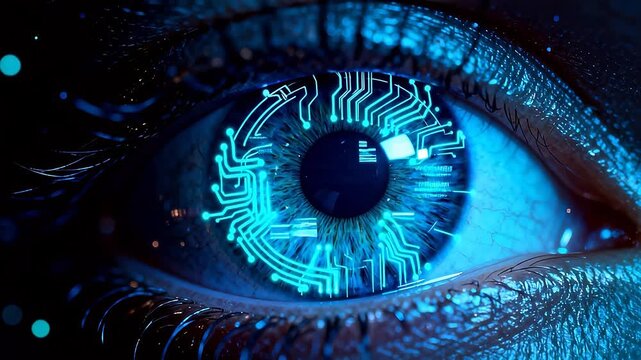 Human eye with digital circuit overlay