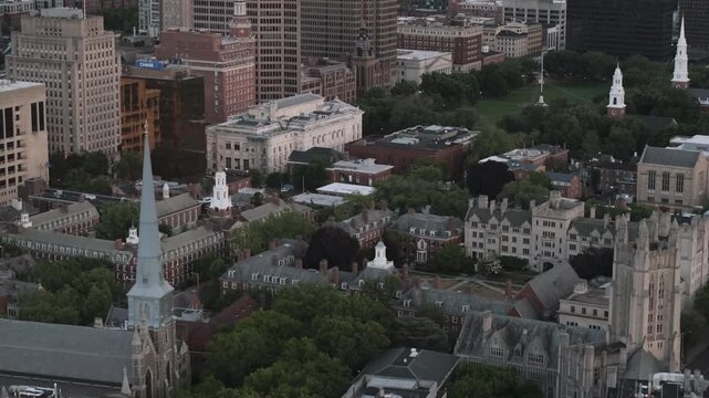Aerial view of New Haven, Connecticut on a cloudy day