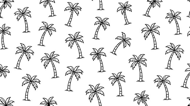 Repeating palm tree pattern in black and white.