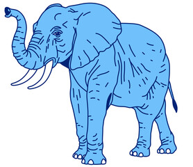 Fototapeta premium Illustration of an adult African elephant walking with its trunk raised