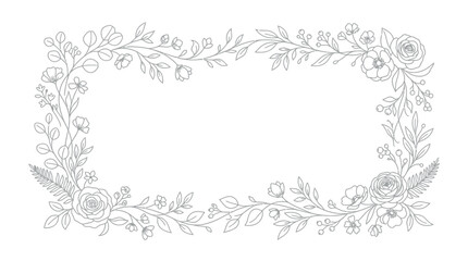Fototapeta premium Elegant Hand-Drawn Floral Rectangular Frame Border
