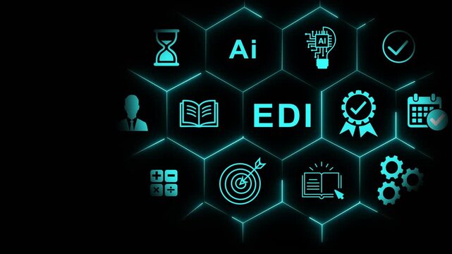 Edi electronic data interchange concept with glowing digital and hexagonal network interface for business automation and corporate technology solutions