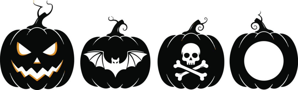 4 vector Halloween designs of earrings, pendant or keychain with pumpkin shape. Jewelry silhouette cut template. Laser cutting with leather, wood or metal