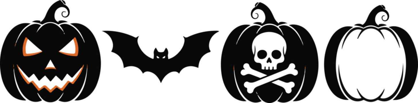 4 vector Halloween designs of earrings, pendant or keychain with pumpkin shape. Jewelry silhouette cut template. Laser cutting with leather, wood or metal