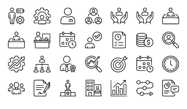 Full Time Equivalent FTE Icons Set Flat Business Workforce HR Vector Collection for Infographic and Web