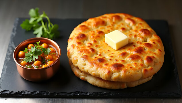 Premium Amritsari Kulcha and Chole Flat Lay