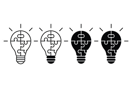  ight Bulb Icon, Made of Puzzle Pieces Representing Creative Ideas, Problem Solving, Innovation, and Brainstorming Vector