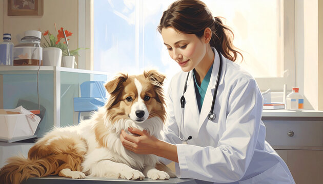 Female Veterinarian Caring for Dog in Modern Clinic