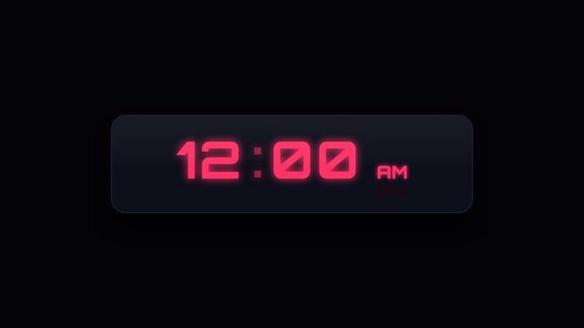 Digital clock transitioning from eleven fifty nine to midnight