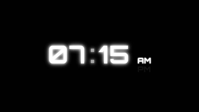 Digital clock displaying 7 am morning time in glowing white digits