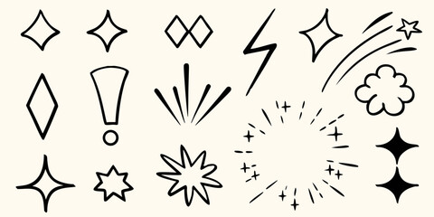 Hand Drawn Comic Book Emphasis Symbols And Sparkles Black Vector Illustration © Mitali