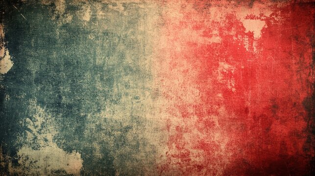 Abstract grunge background featuring blended dark blue and vibrant red colors with aged distressed texture and scratched surface effect