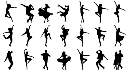 Silhouette dancers in dynamic ballet poses isolated on transparent background, Vector © Nowshad