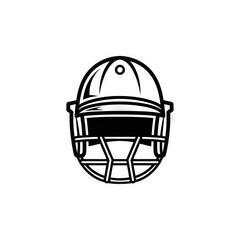 Fototapeta premium Cricket helmet icon, vector illustration of a protective sports headgear for batsmen, simple black and white line art design isolated on white background