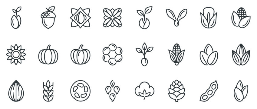 Set of Agriculture and Crop Icons in Minimalist Line Style