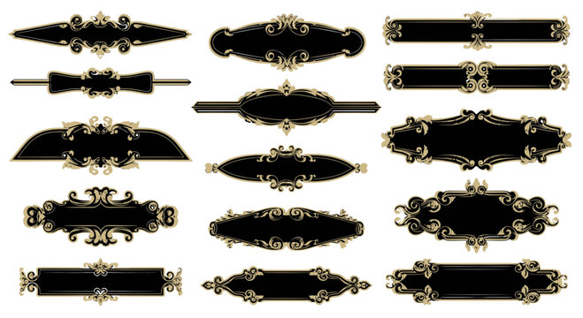 Elegant Black & Gold Ornate Frames & Banners - Vector Design Elements