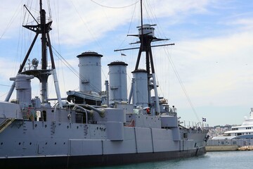 Naklejka premium Side view of the old, historic, battle cruiser Averof, at Faliro, Athens, Greece