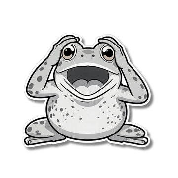Shocked Gray Frog Sticker Holding Head with Open Mouth Illustration