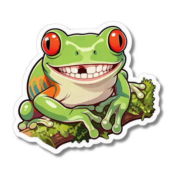 Funny Red Eyed Tree Frog Grinning with Missing Tooth Sticker