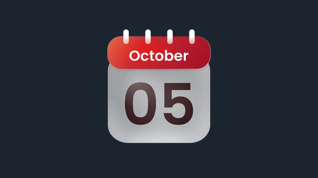 October 05 5th Calendar Date Graphic Animation Asset ProRes Alpha Channel 4K 60fps
