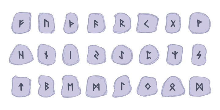 Set of hand drawn viking runes Rune stones with ancient norse alphabet characters engraved on them Scandinavian futhark germanic celtic Single element for design, print, web, decor