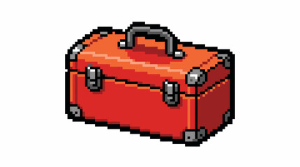 Fototapeta premium Pixel Art Red Toolbox With Silver Accents.