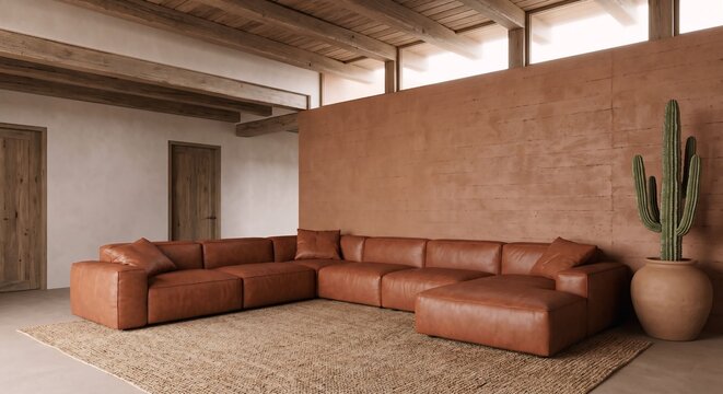 Rugged Southwestern Modern Adobe Living Room with Plaster and Concrete Textures
