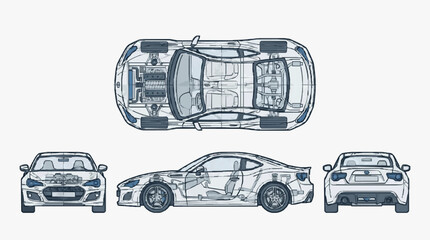 Fototapeta premium Car Design Line Drawing Comparison.