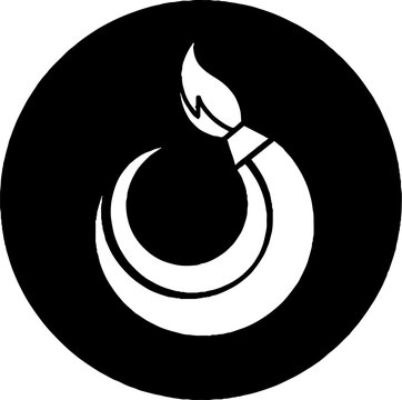 Minimalist flame and crescent icon design.