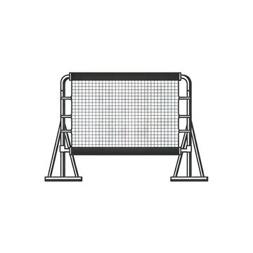 Vector illustration of a sports rebounder net for soccer or baseball practice, featuring a sturdy metal frame and adjustable angle design for training drills