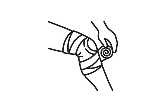 Mummified hand, ancient wrapped arm, bandaged fingers, black line art