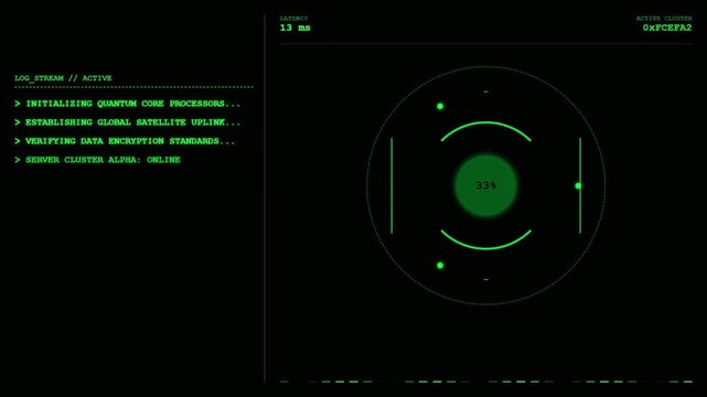 Quantum Core Server Cluster Radar Scanning Animation Green Screen.