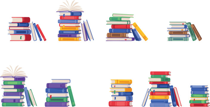 Colorful book stack vector icon set, library bookstore school literature piles collection isolated on white background