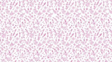 Fototapeta premium Delicate Floral Pattern: Lavender and Wildflowers, Hand-Drawn Sketch Style, Pink and White