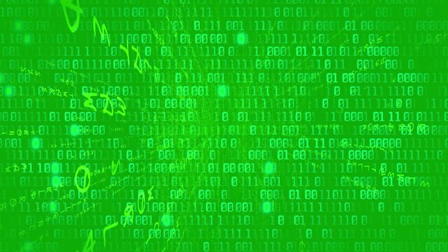 Floating Digital Bytes on Green Screen Background Loop Animation
