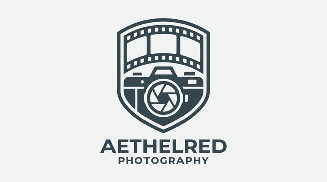 Aethelred Photography logo with camera and filmstrip inside a shield.