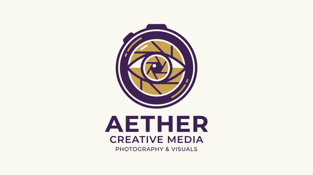 Aether Creative Media Photography and Visuals Logo with Camera and Eye.