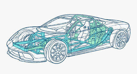 Fototapeta premium Car Interior Wireframe Blueprint.