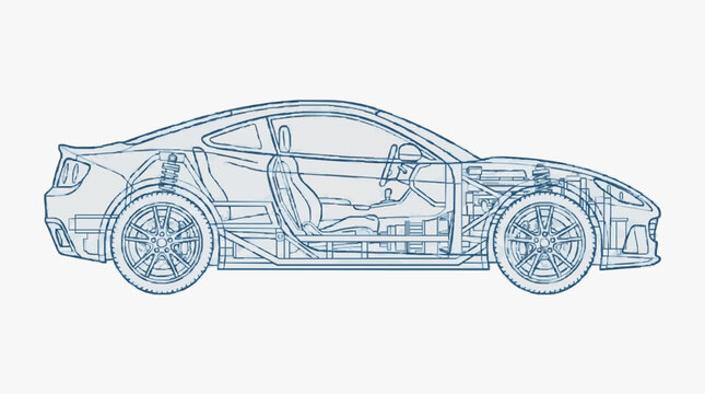 Car Interior Wireframe Blueprint.