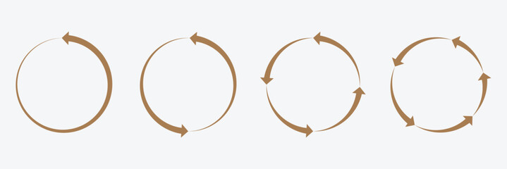 Circle arrow icon set. Symbol of reload, refresh, loading, recycle and repeat. Interconnecting round arrow vector icons set. Work in progress sign. One, two, three, four, five, six arrow in the loop.  © Micro  Vector Market