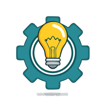 Light bulb inside gear icon, flat vector illustration