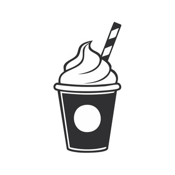 Soft Serve Ice Cream Cup with Straw Vector Illustration