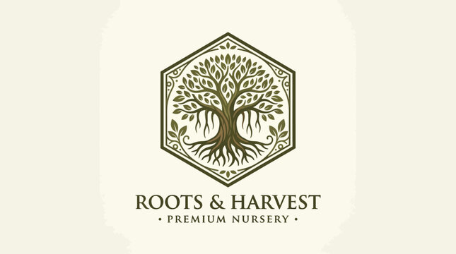 Roots and Harvest Premium Nursery Logo with Tree of Life.